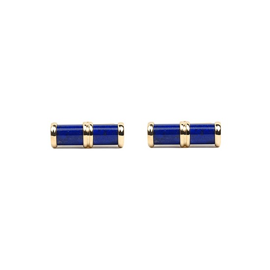 Double Barrel Lapis Lazulite Cufflinks in 9ct Gold from Aspinal of London