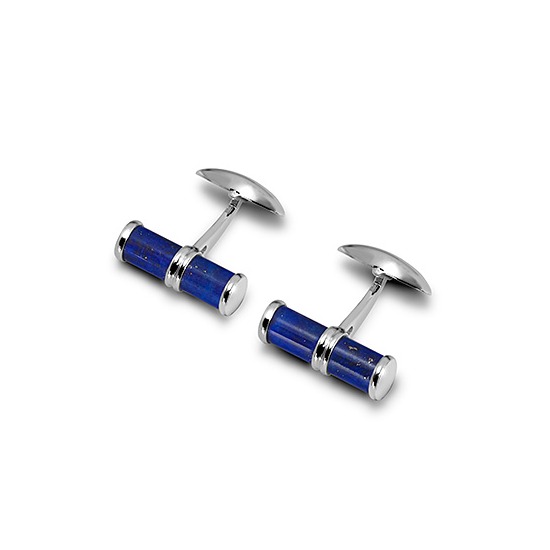 Sterling Silver & Lapis Barrel Cufflinks from Aspinal of London