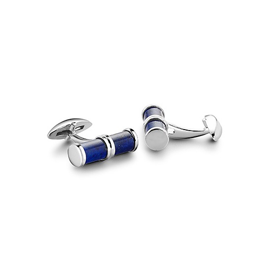 Sterling Silver & Lapis Barrel Cufflinks from Aspinal of London