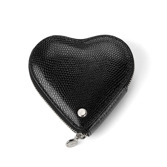 Heart Coin Purse in Jet Black Lizard from Aspinal of London