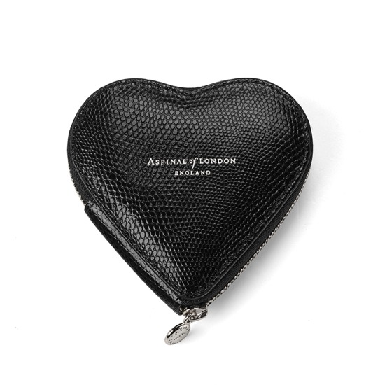 Heart Coin Purse in Jet Black Lizard from Aspinal of London