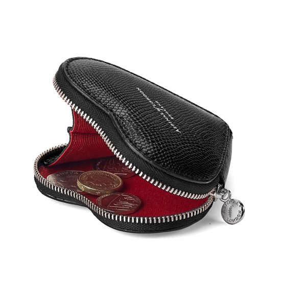 Heart Coin Purse in Jet Black Lizard from Aspinal of London