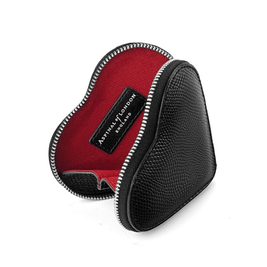 Heart Coin Purse in Jet Black Lizard from Aspinal of London