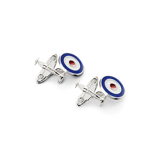 Sterling Silver Spitfire & Enamel RAF Roundel Cufflinks from Aspinal of London