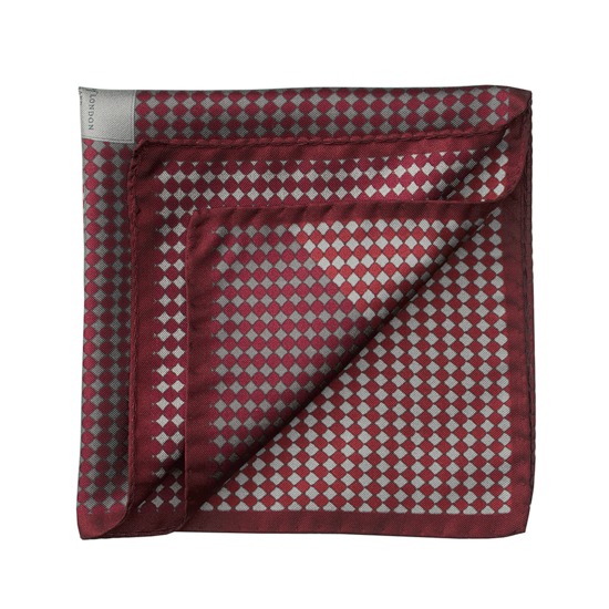 Savile Row Silk Twill Pocket Square in Burgundy & Silver from Aspinal of London