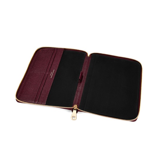 A5 Zipped Padfolio in Burgundy Saffiano & Black Suede from Aspinal of London