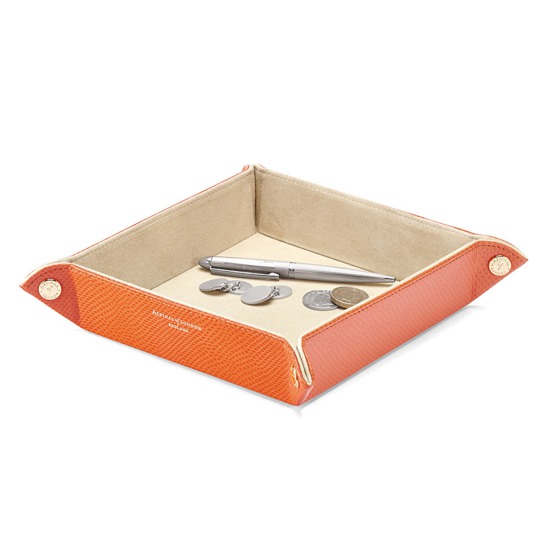 Medium Tidy Tray in Orange Lizard & Cream Suede from Aspinal of London