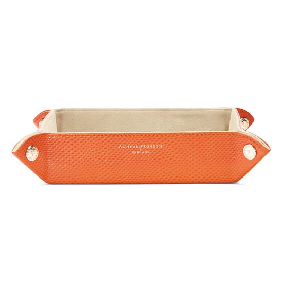 Medium Tidy Tray in Orange Lizard & Cream Suede from Aspinal of London