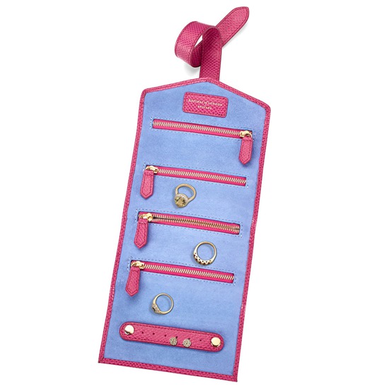 Travel Jewellery Roll in Raspberry Lizard from Aspinal of London