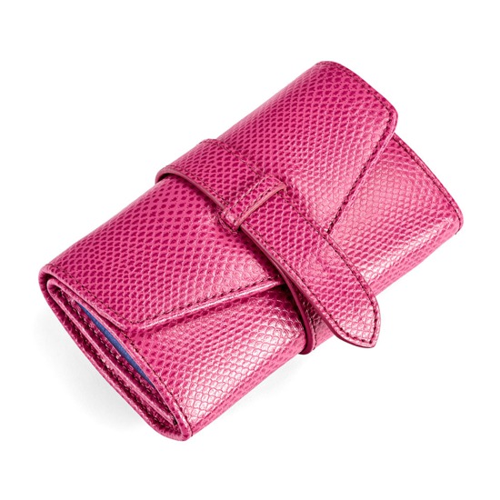 Travel Jewellery Roll in Raspberry Lizard from Aspinal of London