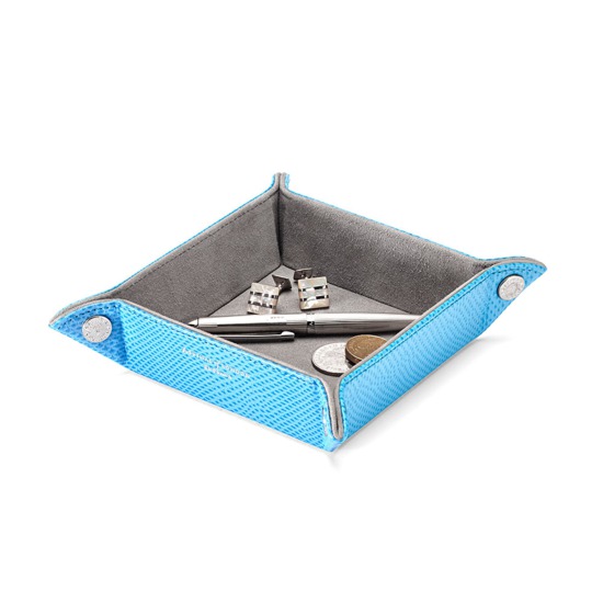 Mini Tidy Tray in Aquamarine Lizard & Silver Suede from Aspinal of London