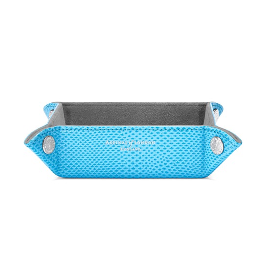 Mini Tidy Tray in Aquamarine Lizard & Silver Suede from Aspinal of London