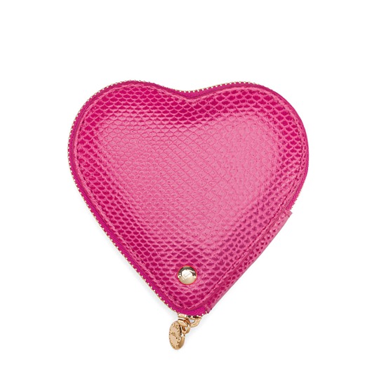 Heart Coin Purse in Raspberry Lizard from Aspinal of London