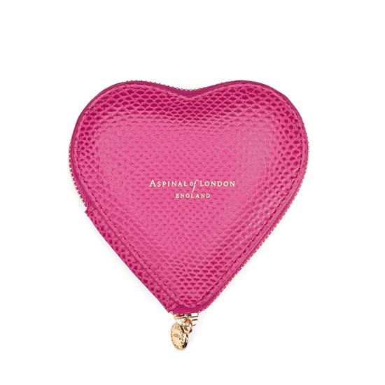 Heart Coin Purse in Raspberry Lizard from Aspinal of London
