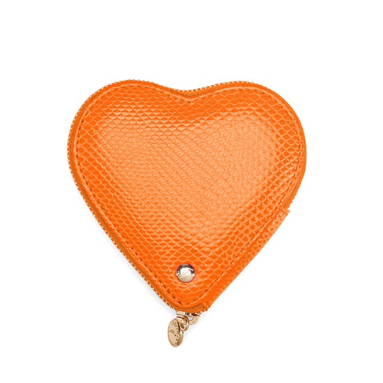 Heart Coin Purse in Orange Lizard from Aspinal of London