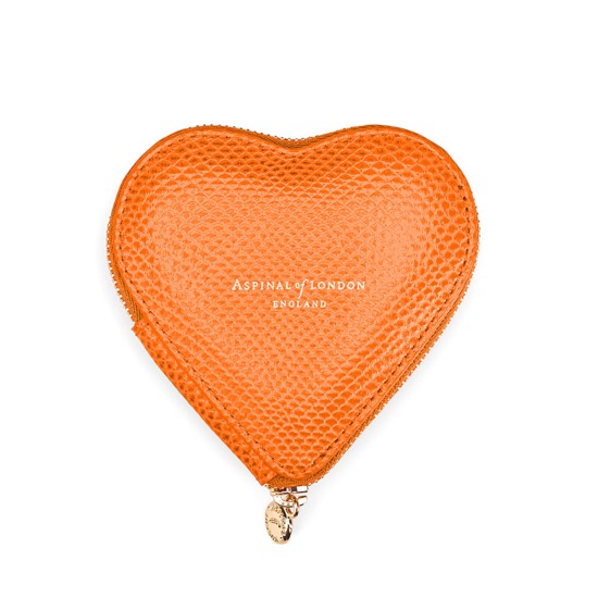 Heart Coin Purse in Orange Lizard from Aspinal of London