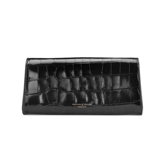 Aspinal x Beulah Blue Heart Clutch in Deep Shine Black Croc from Aspinal of London
