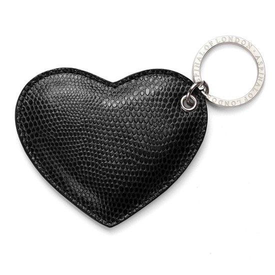 Heart Key Ring in Jet Black Lizard from Aspinal of London