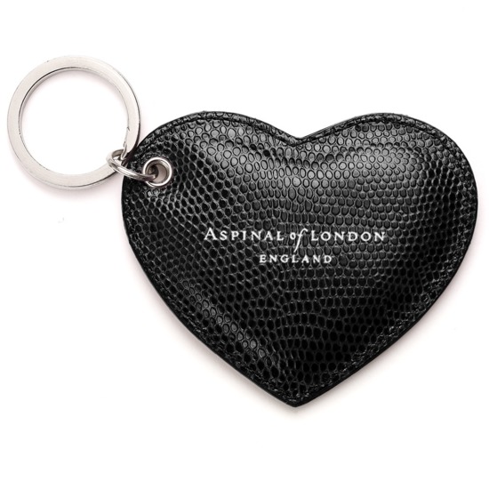 Heart Key Ring in Jet Black Lizard from Aspinal of London