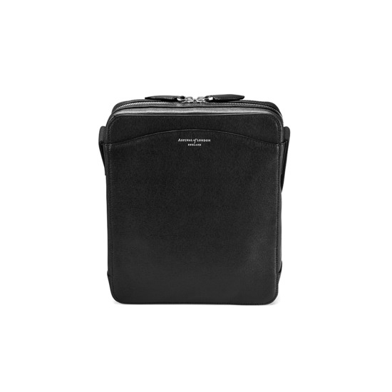 Anderson Midi Messenger Bag in Black Saffiano from Aspinal of London