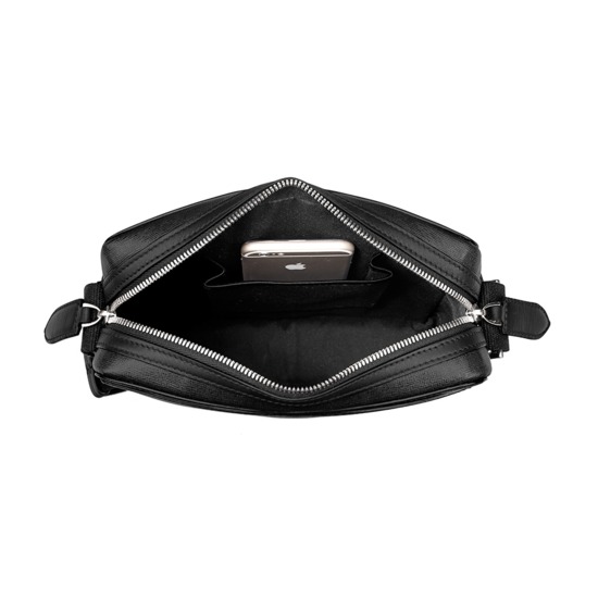 Anderson Midi Messenger Bag in Black Saffiano from Aspinal of London