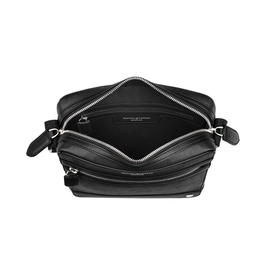 Anderson Midi Messenger Bag in Black Saffiano from Aspinal of London