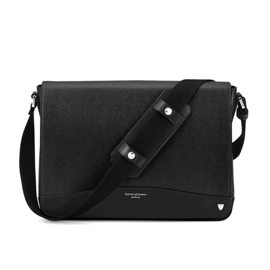 Anderson Large Messenger Bag in Black Saffiano from Aspinal of London