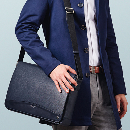 Anderson Large Messenger Bag in Black Saffiano from Aspinal of London