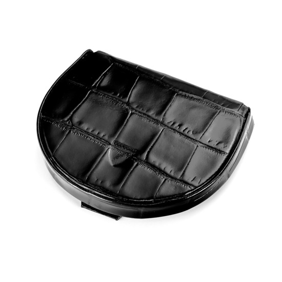 Horseshoe Coin Holder in Deep Shine Black Croc from Aspinal of London