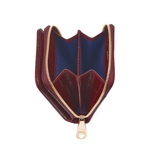 Mini Continental Zipped Coin Purse in Deep Shine Bordeaux Croc from Aspinal of London
