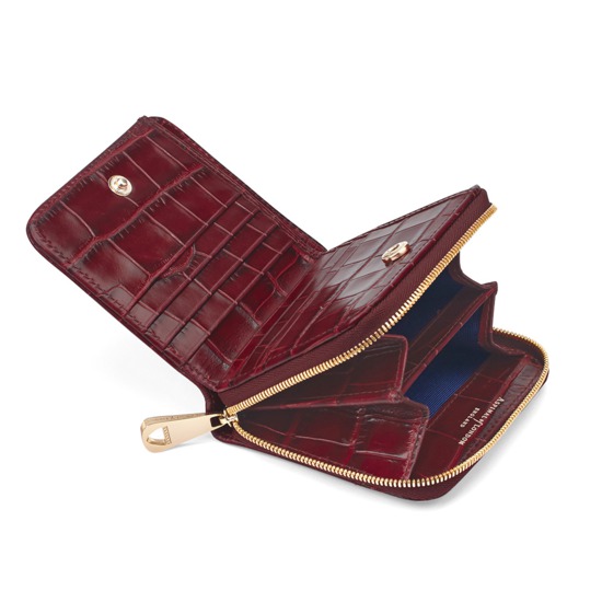 Mini Continental Zipped Coin Purse in Deep Shine Bordeaux Croc from Aspinal of London