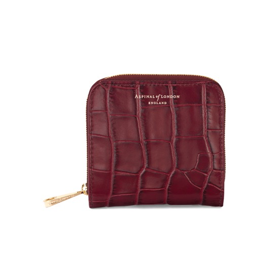 Mini Continental Zipped Coin Purse in Deep Shine Bordeaux Croc from Aspinal of London