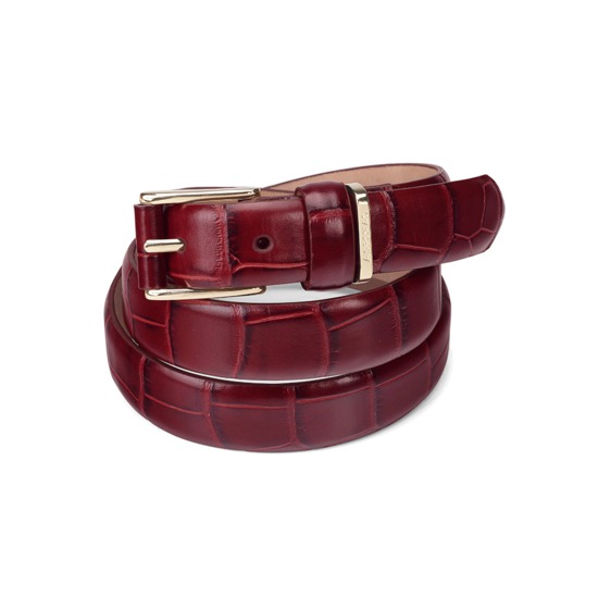 Ladies Westbourne Belt in Deep Shine Bordeaux Croc from Aspinal of London