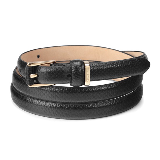 Ladies Skinny Westbourne Belt in Jet Black Lizard from Aspinal of London