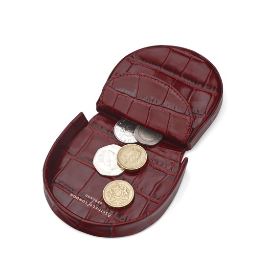 Horseshoe Coin Holder in Deep Shine Bordeaux Croc from Aspinal of London