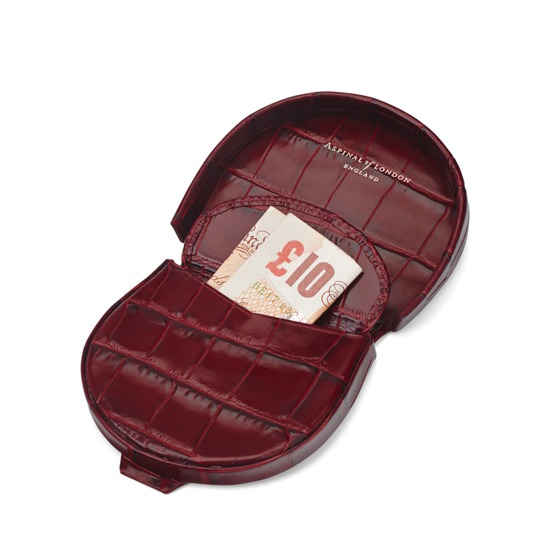 Horseshoe Coin Holder in Deep Shine Bordeaux Croc from Aspinal of London