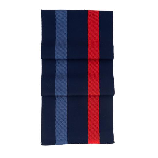 University Stripe Merino Wool Scarf in Navy, Red, & Blue from Aspinal of London