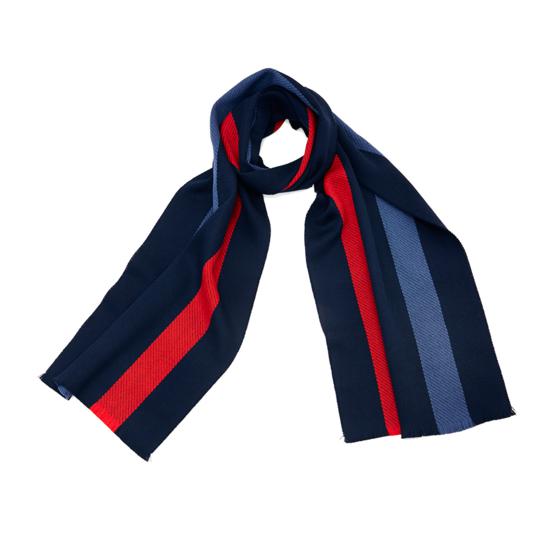 University Stripe Merino Wool Scarf in Navy, Red, & Blue from Aspinal of London