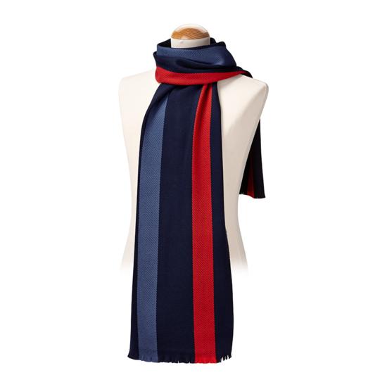 University Stripe Merino Wool Scarf in Navy, Red, & Blue from Aspinal of London