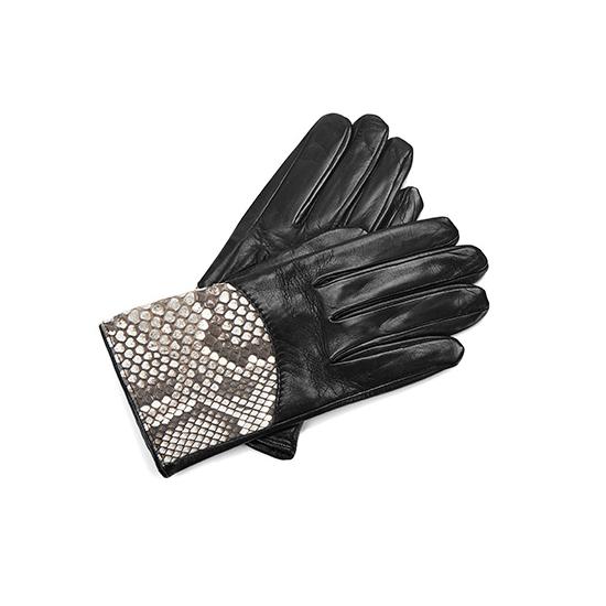 Ladies Python Leather Gloves in Black Nappa & Natural Python from Aspinal of London