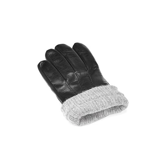 Mens Leather Gloves with Knitted Cuff in Black Nappa & Grey Knit from Aspinal of London
