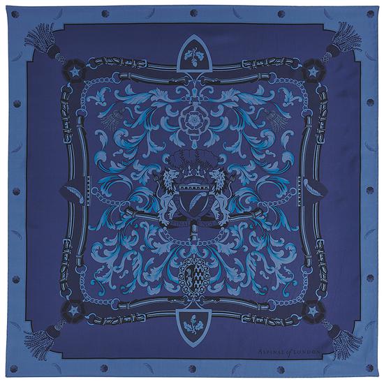 Aspinal Signature Shield Silk Scarf in Midnight Blue from Aspinal of London