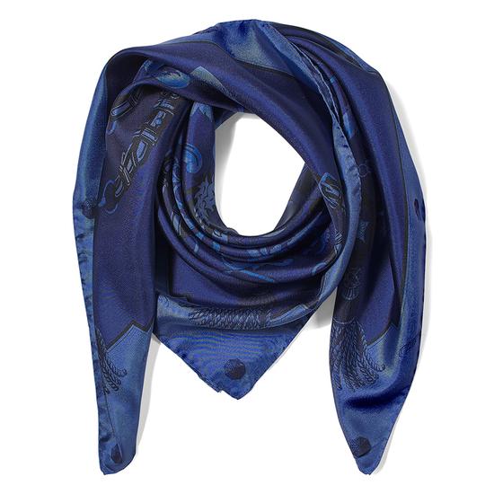 Aspinal Signature Shield Silk Scarf in Midnight Blue from Aspinal of London