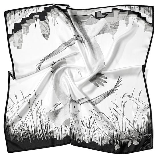 Owl in the City Silk Scarf in Monochrome from Aspinal of London
