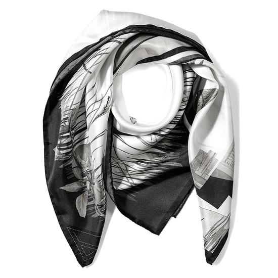 Owl in the City Silk Scarf in Monochrome from Aspinal of London