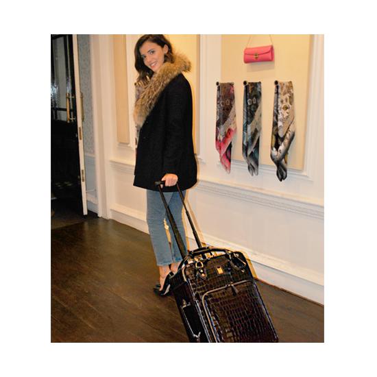 Large Cabin Case in Deep Shine Amazon Brown Croc from Aspinal of London