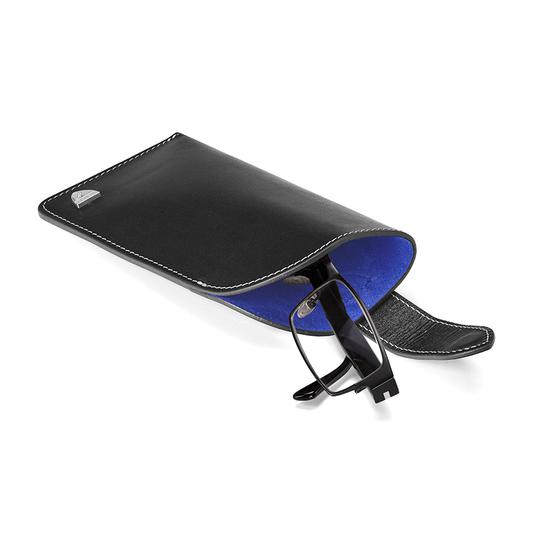 Slimline Glasses Case in Smooth Black & Cobalt Blue Suede from Aspinal of London