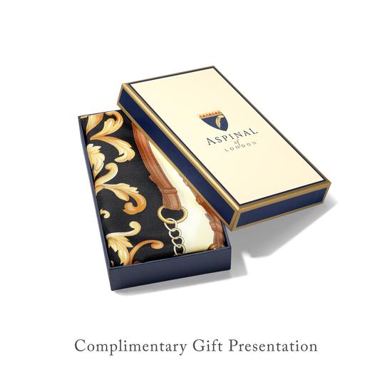 Aspinal Signature Shield Silk Scarf in Midnight Blue from Aspinal of London