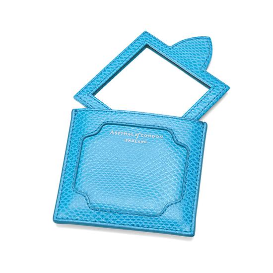 Marylebone Compact Mirror in Aquamarine Lizard from Aspinal of London
