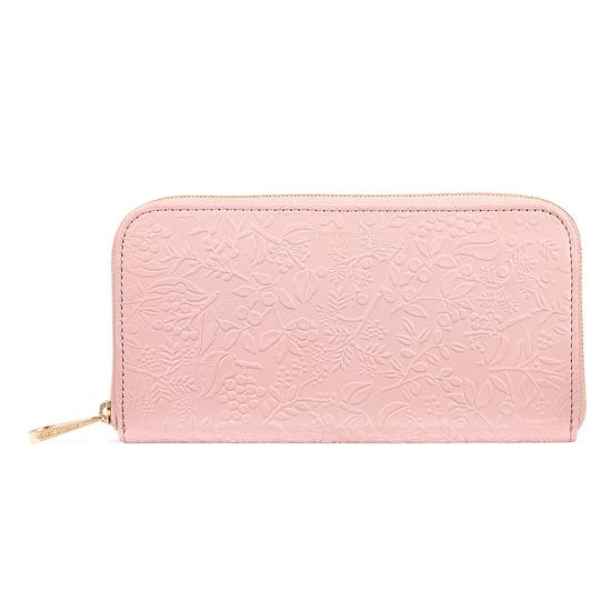 Continental Clutch Zip Wallet in Peach Embossed Flower from Aspinal of London